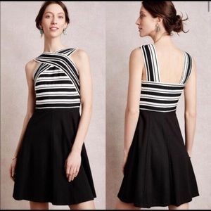 Anthropologie Crosswise Flare Dress By Maeve Black & White Bandage Size Sz 4